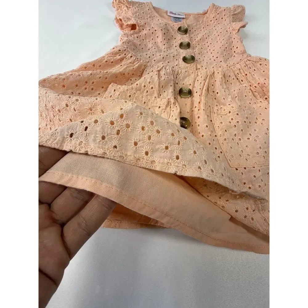 Little Lass Eyelet Embroidered Dress Toddler Girls Tropical Peach Cap Sleeve 2T